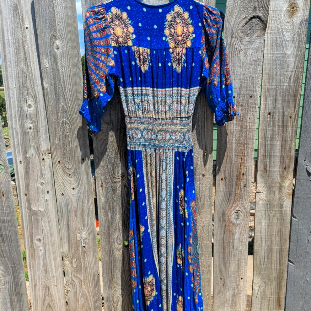 Bohemian Inspired Maxi dress With A dominant Deep Blue Color